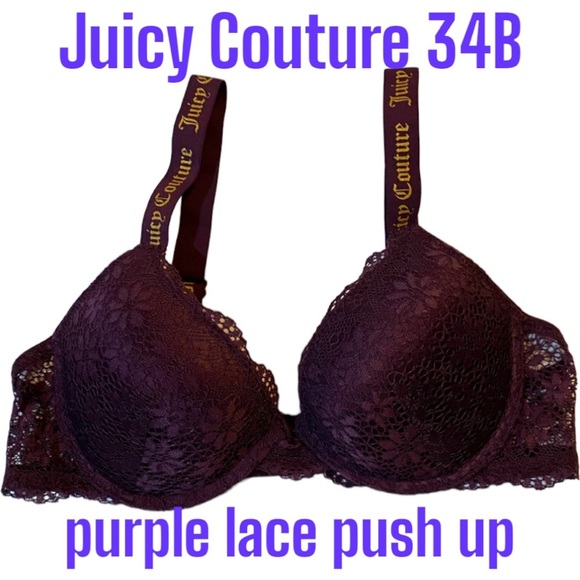 2/$40 34B PUSH UP Purple Lace JUICY COUTURE Bra convertible X crossed straps pad - Picture 1 of 10